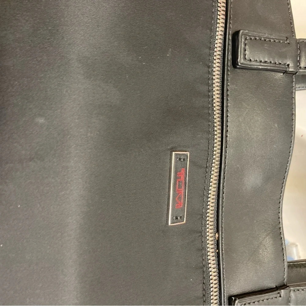 Tumi black nylon and leather laptop tote bag